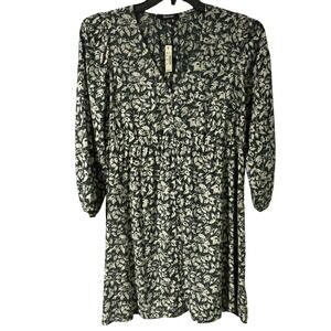 NWT Madewell Green Floral Button Front V-Neck Mini Dress Women's Size Small